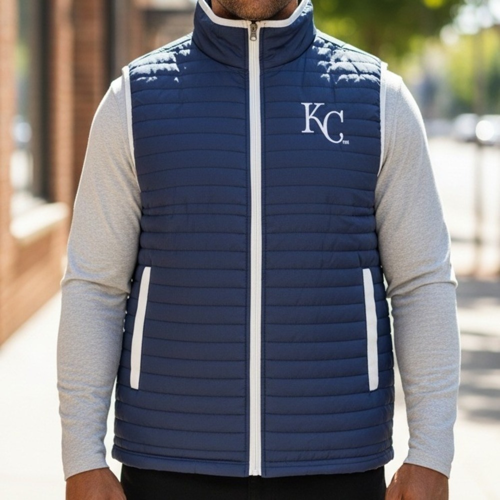 Kansas City Royals Miller Lite Navy Blue Quilted Puffer Vest Mens M MLB Baseball
